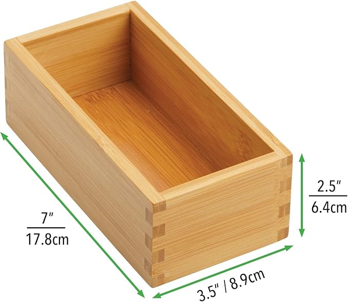 mDesign Bamboo Storage Bin Container, Drawer Organizer Crate Boxes for Kitchen Pantry Cabinet, Shelf, Island or Countertop, Holds Snacks, Spices, or Drinks, Echo Collection, 2 Pack, Natural/Tan