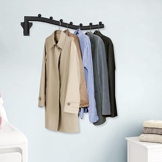 Folding Clothes Hanger Rack Swing Arm Hook Holder Clothing Hanging Garment Drying Closet Rod Storage Organizer Wall Mount Space Saving for Closet Organizer Bathroom Bedroom Laundry 2 Pack Black