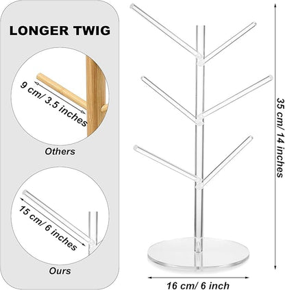 Acrylic Scrunchie Organizer Stand With Angled Branches - Hair Tie, Accessories, Jewelry, Bracelet, Earrings Storage Holder - Y2k Room Decor for Girls and Teens (Clear)
