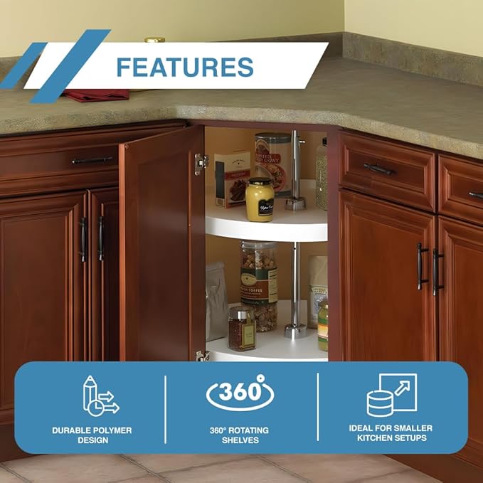 Knape & Vogt PFN32ST-W 31.5" by 32" by 32" Full-Round Polymer Lazy Susan Cabinet Organizer,White