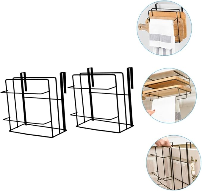 OUNONA 2Pcs Over Cabinet Towel Organizer Stylish Kitchen Door Storage Rack for Efficient Space Saving and Easy Access for Cutting Boards and Duster Cloths Design