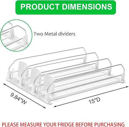RULA Drink Organizer for Fridge, Width Adjustable Water Bottle Pusher Glide, Self-Pushing Soda Can Dispenser for Refrigerator - Holds up to 15 Cans (15" D, 3 Rows)