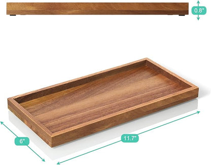 ALELION 11.7" Bathroom Vanity Tray for Counter - Acacia Wood Decorative Tray for Toilet Tank Makeup Perfume Jewelry Catchall Coffee Table - Wooden Kitchen Countertop Organizer for Soap Dispenser