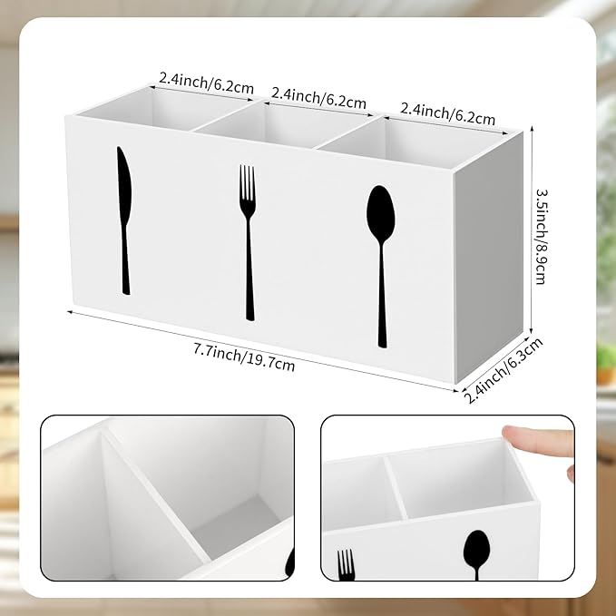 Hxezoc White Acrylic Cutlery Storage Organizer, Plastic Silverware Caddy 3 Section Tableware Holder for Kitchen Indoor Outdoor Decoration Supplies