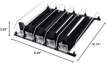 KIMISS Drink Organizer for Fridge Spring Loaded Adjustable Push Rod Slide Rail Soda Can Dispenser for Beer Beverages 38cm Black (Black)
