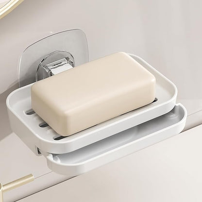 Soap Dish for Shower White Soap Holder Pull-Out Water Tray No Drilling Required Strong Fixation for Rv Bathroom and Kitchen Easy（1 Pack）