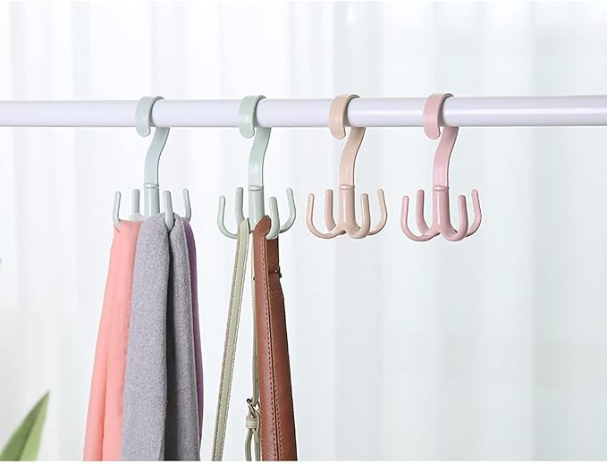 2PCS Rotating Handbag Hanger, Scarf Tie Rack Hooks Hoodie Hanger 360 Degree Rotating Closet Organizers with 4 Claws Multifunctional Closet Handbag Hook Scarf Hanging (Green)