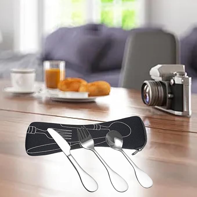 8 PCS Eating Portion Control Flatware Weight Management Silverware Portion Control Serving Spoons Forks Knives Stainless Steel Utensils with Fabric Storage Bag