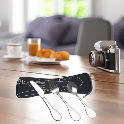 8 PCS Eating Portion Control Flatware Weight Management Silverware Portion Control Serving Spoons Forks Knives Stainless Steel Utensils with Fabric Storage Bag