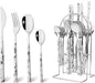 24piece Silverware Set with Hanging Holder, Stainless Steel Tableware Set With Cutlery Storage Rack, Decent Gift Box For Housewarming, Party, Dining - White Silver, set of 6