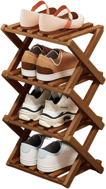 YYW Bamboo Shoe Rack for Entryway, Free Standing Shoe Racks Shelf Closet, Widen Foldable Vertical Shoe Storage Organizer for Living Room