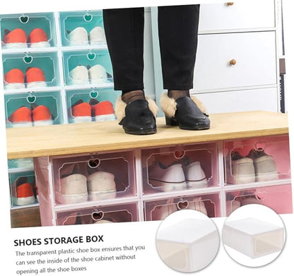6pcs Large Plastic Drawer-type Shoe Storage Boxes with Flip Lid, Stackable Shoes Organizer for Closet and Entryway Storage