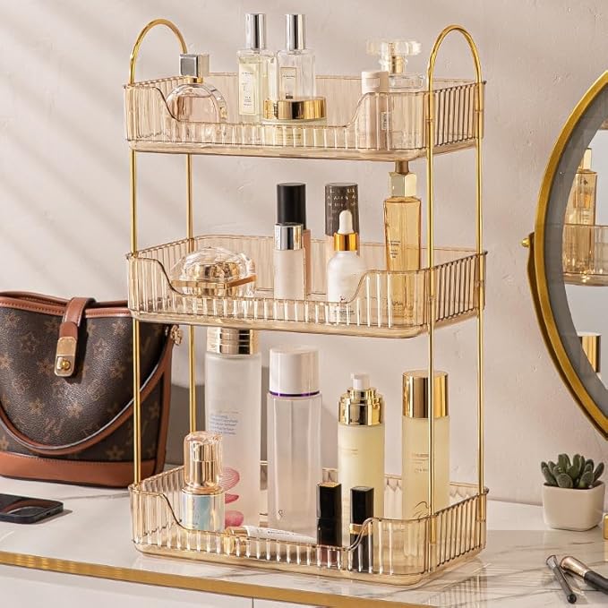 Amber 3-Tier Countertop Vanity Organizer - Skincare & Makeup Shelf for Bathroom Cosmetics, Toiletries, Lotions, Perfumes