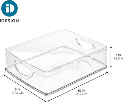 iDesign Plastic Stackable Pantry Bin - Storage Bin with Handles for Cabinets or Fridge - Set of 4 - Clear