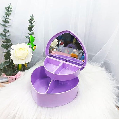 Blue Heart Jewelry Storage Box With Mirror Double Layer Plastic Jewelry Box Love Heart Desk Shelf Creative Jewelry Storage Organizer For Girls Jewelry Boxes and Organizers