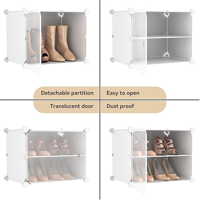Portable Shoe Rack Organizer with Door, 96 Pairs Shoe Storage Cabinet Easy Assembly, Plastic Adjustable Shoe Storage Organizer Stackable Detachable Free Standing DIY Expandable 12 Tier White