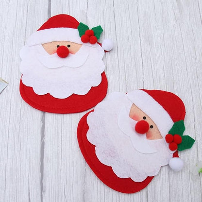 Amosfun 6pcs Christmas Silverware Holder Pockets Santa Claus with holly berry leaf Forks Bags Cutlery Holders Pockets Christmas Table Decorations