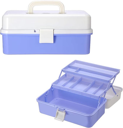 Hipiwe 3-Layer Plastic Storage Box 12.8" Multipurpose Craft Organizers with Dividers & Handle, Hair Accessories Organizer Folding Craft Tool Case Portable Tackle Box for Sewing Art Cosmetic, Purple