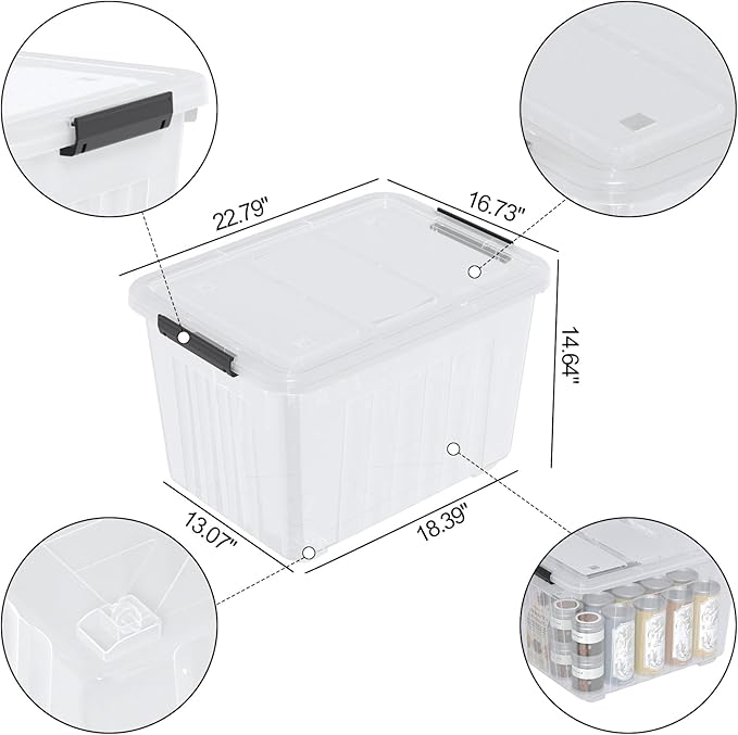Large Plastic Storage Box with Lid, 70 Quart, 4 Packs