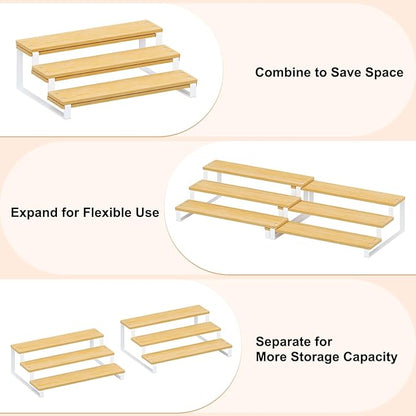 Expandable Can Organizer for Pantry, 3-Tier Adjustable Bamboo & Iron Can Rack for Cabinets, Easy Access Food Storage Shelf for Canned Goods, Soda & Soup Cans, Holds Up to 30 Cans (Patent Pending)
