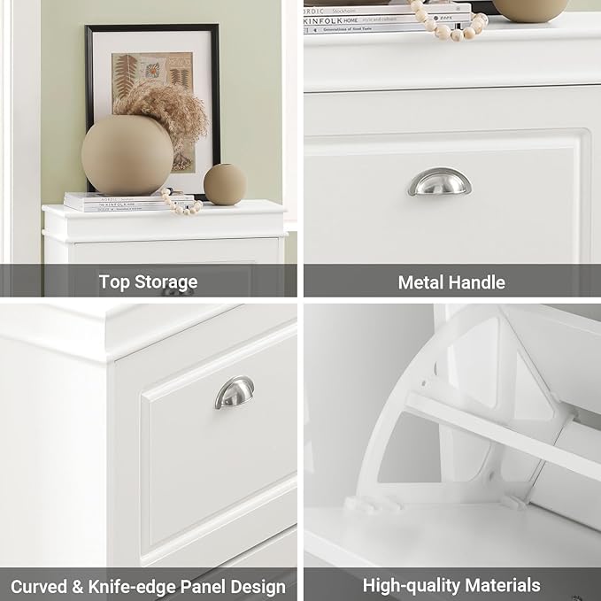 SoBuy Small Shoe Cabinet, Slim Shoe Rack 2 Flip-Drawers, Thin Shoe Storage Cupboard Organizer Unit for Entryway and Hallway, White FSR78-W