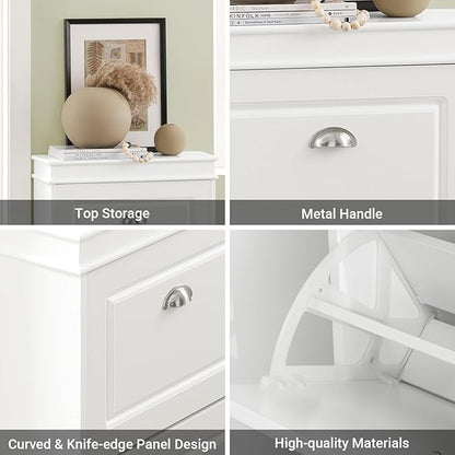 SoBuy Small Shoe Cabinet, Slim Shoe Rack 2 Flip-Drawers, Thin Shoe Storage Cupboard Organizer Unit for Entryway and Hallway, White FSR78-W