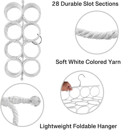 Super Z Outlet Foldable 28 Ring Hole Slots Space Saving Clothing Closet Hanger Scarf, Ties, Belts, Socks Organizer for Home Bedroom, Bathroom, Living Room (White)