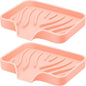 Silicone Soap Dish with Drain, SAISN Kitchen Soap Tray for Shower 2 Pack Self Draining Soap Dish Soft Bathroom Soap Holder for Kitchen Sink Flexible Portable Soap Saver, Pink