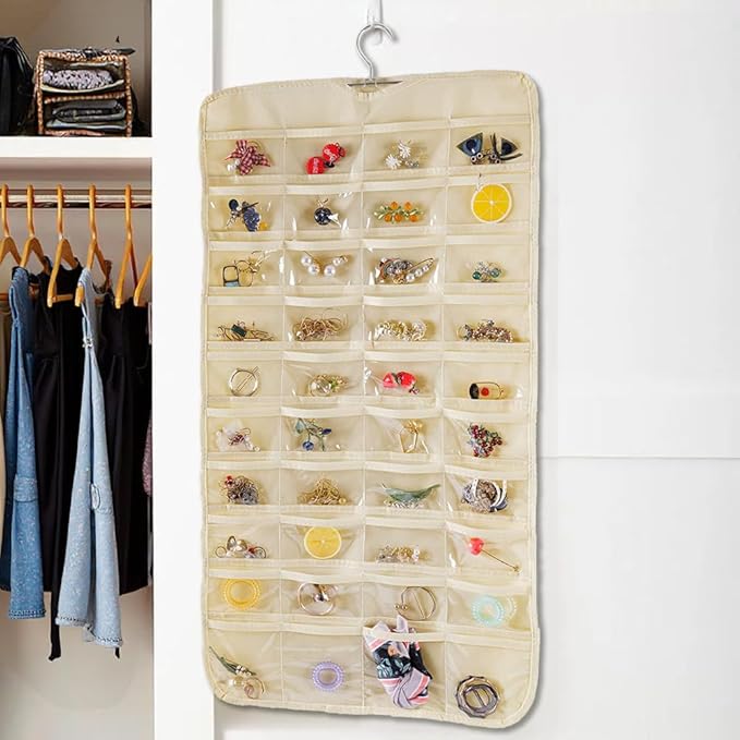 3PCS Hanging Jewelry Organizer with 80 Pocket Double-Sided Jewelry Holder Storage Wall Door Closet Accessories Organizer for Earrings, Necklaces, Rings (Grey)