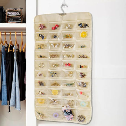 3PCS Hanging Jewelry Organizer with 80 Pocket Double-Sided Jewelry Holder Storage Wall Door Closet Accessories Organizer for Earrings, Necklaces, Rings (Grey)