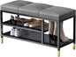 3 Tier Shoe Organizer for Entryway, Shoe Racks with Cushion, Black Metal Frame Hallway Bench for Living Room Bedroom,Gray,60 x 32 x 47 cm