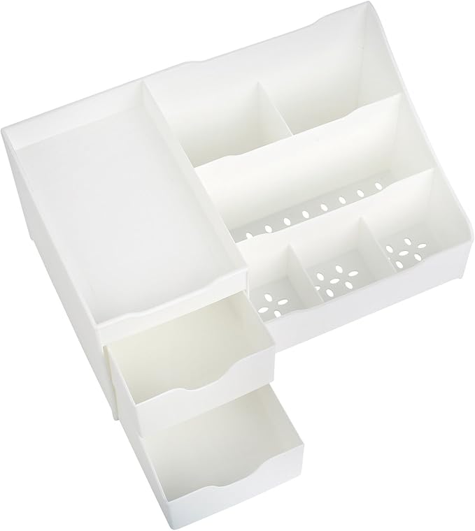 Mantello Cosmetic Storage Organizer - Sitting on Your Vanity, Bathroom Counter or Dresser - Easily Organize Your Cosmetics, Jewelry, Hair Accessories (White)