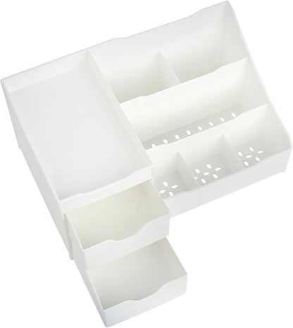 Mantello Cosmetic Storage Organizer - Sitting on Your Vanity, Bathroom Counter or Dresser - Easily Organize Your Cosmetics, Jewelry, Hair Accessories (White)