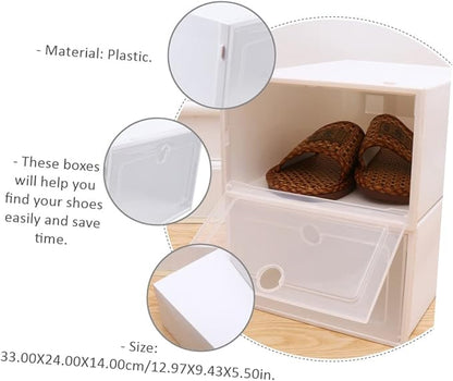 Mobestech 6pcs Transparent Stackable Shoe Boxes Space Saving Organizer for Closet Entryway Dustproof Plastic Storage Case
