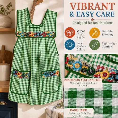 Cuitáxi Traditional Mexican apron for women with deep pockets and beautiful flower embroidery 1 piece - Mandiles para mujer - Image 5