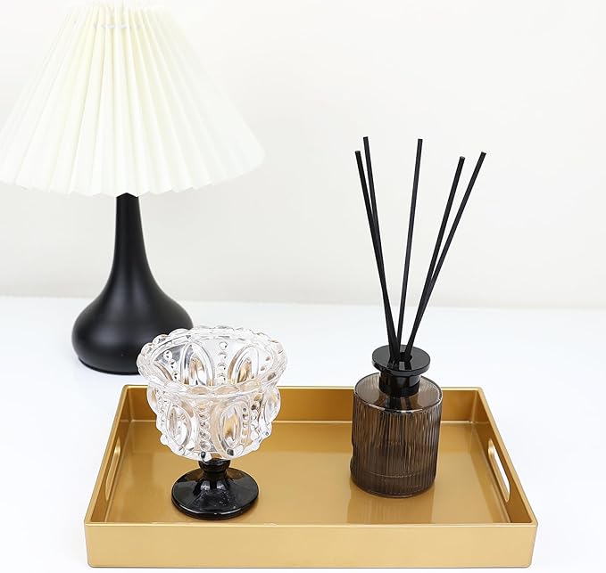 Spsyrine Gold Bathroom Vanity Tray with Handles for Dresser Tops, Countertop, Perfume Decorative Tray, 11.8” * 7.87” *1.37”