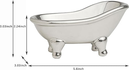 5.6" Ceramic Mini Bathtub Soap Dish Decortative Clawfoot Bathroom Soap Dish (Silver)