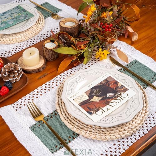FEXIA Sage Green Boho Placemats Set of 6 Table Mats Farmhouse Dining Decor - Image 4