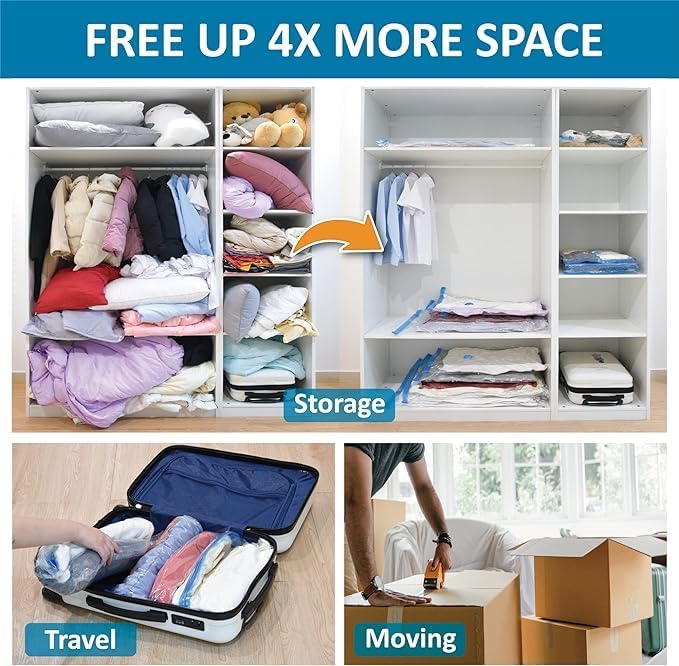 20 Vacuum Storage Bags, Space Saver Bags for Quilts and Blankets (4 Jumbo, 4 Large, 4 Medium, 4 Small, 4 Hand Roll Bags) with Hand Pump