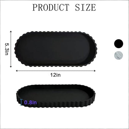 Black Oval Silicone Bathroom Vanity Tray - Decorative Soap Holder, Countertop Organizer for Kitchen/Bathroom/Coffee Table - Storage for Candle, Perfume, Jewelry Decor,Small Plant & Toiletries