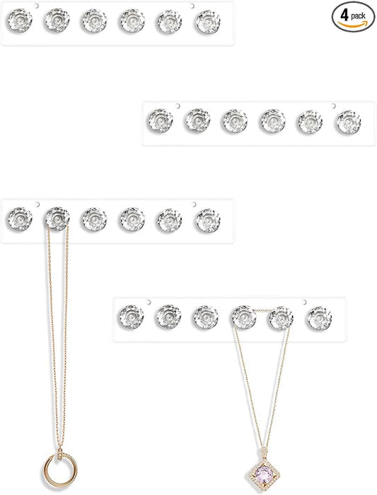 Mymazn Acrylic Necklaces Holder Wall Mounted Necklace Hangers Hanging Jewelry Organizer with 6 Hooks, Clear Jewelry Hangers for Necklace Organizer for Girls Women, Necklace Hooks for Wall (4 Pack)