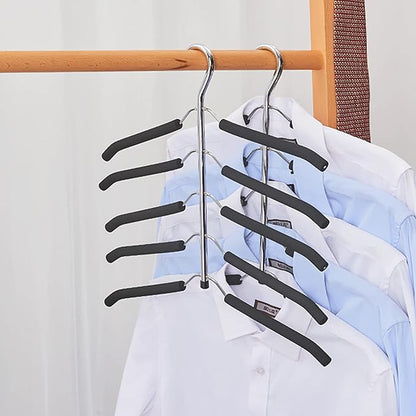 3-Pack 5-in-1 Space Saving Blouse Hangers - Non-Slip Padded Swing Arm Coat Hangers, Heavy Duty Stainless Steel for Shirts & Sweaters (Black)