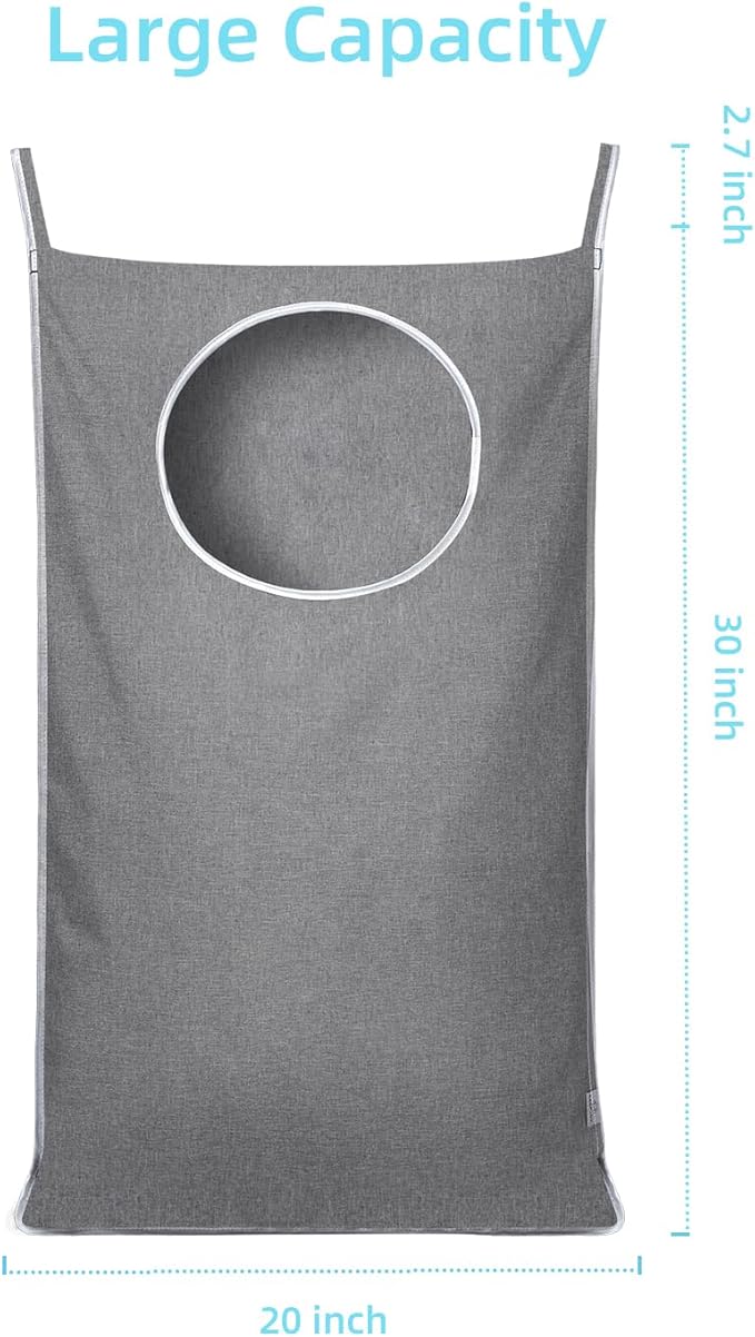 KEEPJOY Hanging Laundry Hamper Bag with 2 Different Types of Hooks, Size 20 x 30 Inch Door Laundry Hamper Storage Bag for Dirty Clothes, Blankets, and Toys (Grey, 1-Pack)