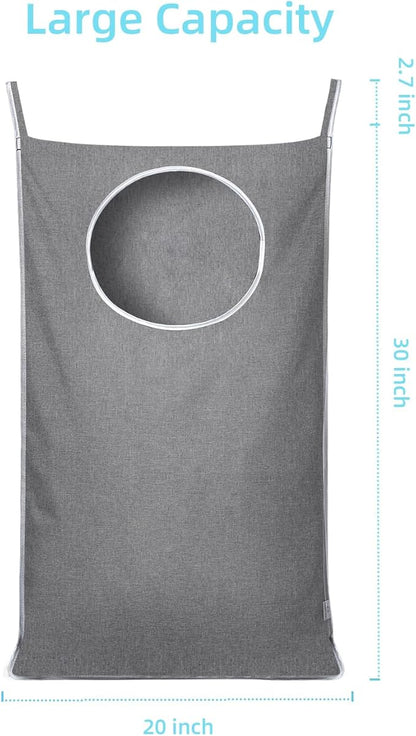 KEEPJOY Hanging Laundry Hamper Bag with 2 Different Types of Hooks, Size 20 x 30 Inch Door Laundry Hamper Storage Bag for Dirty Clothes, Blankets, and Toys (Grey, 1-Pack)