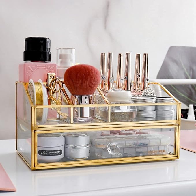 L-Lei Cosmetics Storage,Clear Glass Makeup Brush Holder, Cosmetic Storage for Holding Brushes Nail Polish Lipstick, Dresser Desktop Decorative