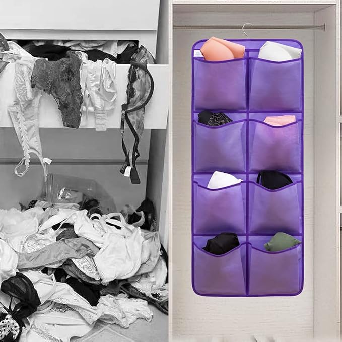 Dual Sided Hanging Closet Organizer Shoe Rack Holder with 26 Large Pockets (Purple)