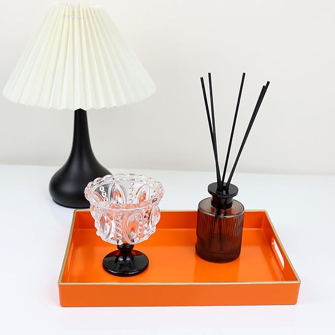 Spsyrine Orange Bathroom Vanity Tray with Handles for Dresser Tops, Countertop, Perfume Decorative Tray, 11.8” * 7.87” *1.37”
