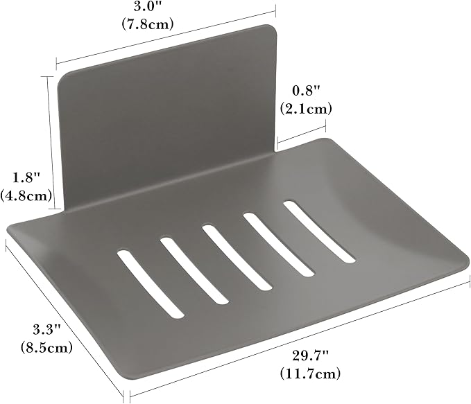 2 Pack Soap Dishes for Bathroom, Bar Soap Holder with Self Draining Tray, Soap Tray for Shower Wall, 4 Slot Self-Adhesive Soap Container (Gun Grey)