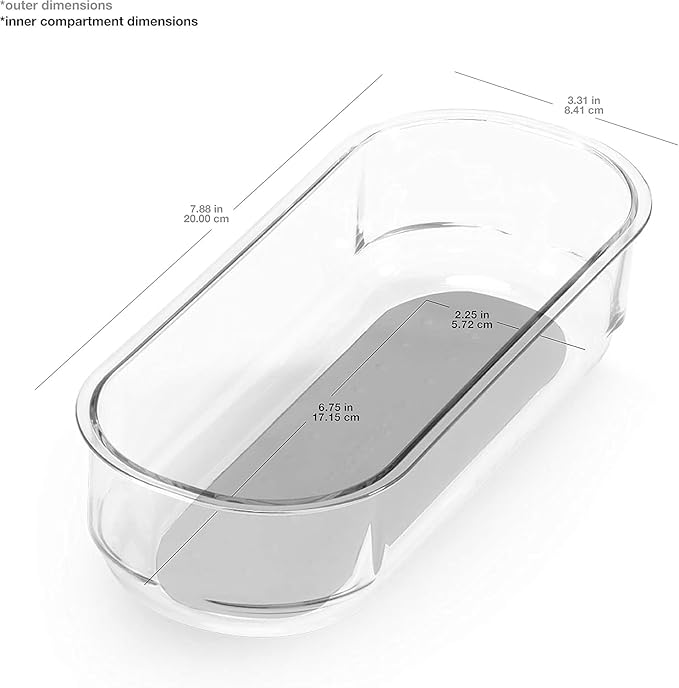 madesmart Small Premium Clear Bin, Clear Storage Organizer for Office Supplies, Kitchen Tools, Pantry Items & Home Essentials, Soft Grip Lining, and Non Slip Base, Grey