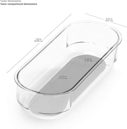 madesmart Small Premium Clear Bin, Clear Storage Organizer for Office Supplies, Kitchen Tools, Pantry Items & Home Essentials, Soft Grip Lining, and Non Slip Base, Grey